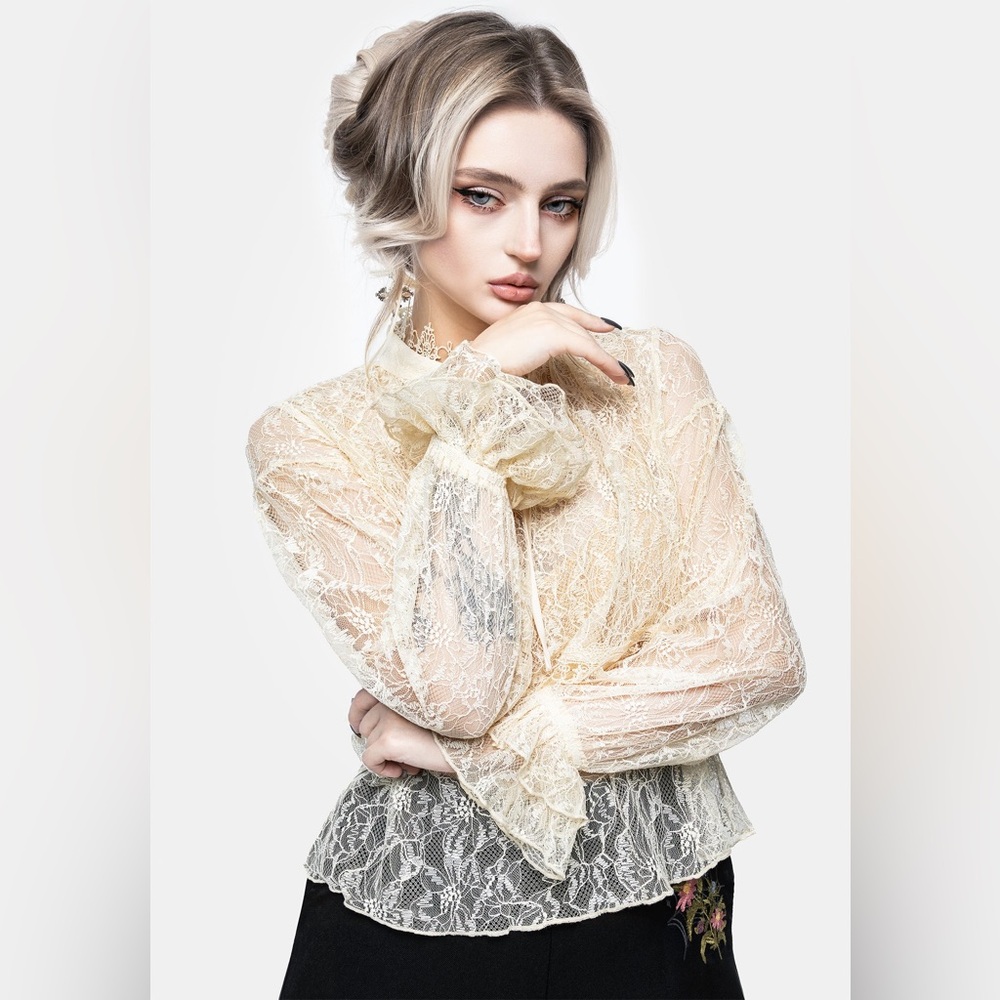 Disturbia Cream Lace Ruffle Blouse - Picture 6 of 7